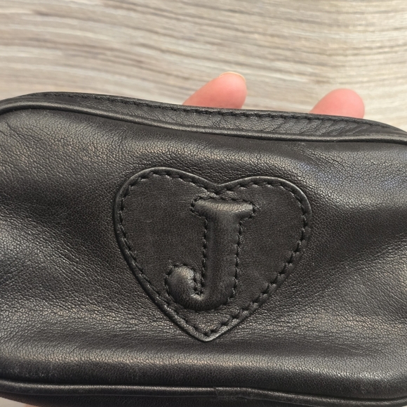 Juicy Couture Rare Vintage Small Makeup Cosmetics and Toiletry Bag Black Leather - Picture 4 of 5